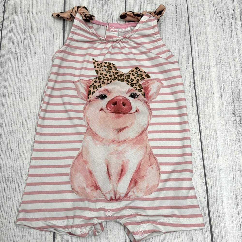Penelope Plumm Baby Girls Striped Piggy Romper